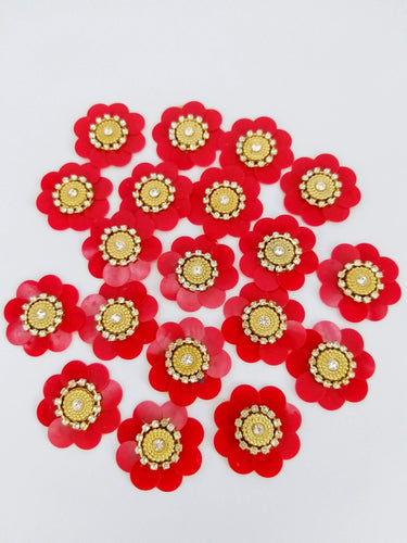 5 Red Floral Applique, Sequins and Rhinestone Appliques, Headband Applique